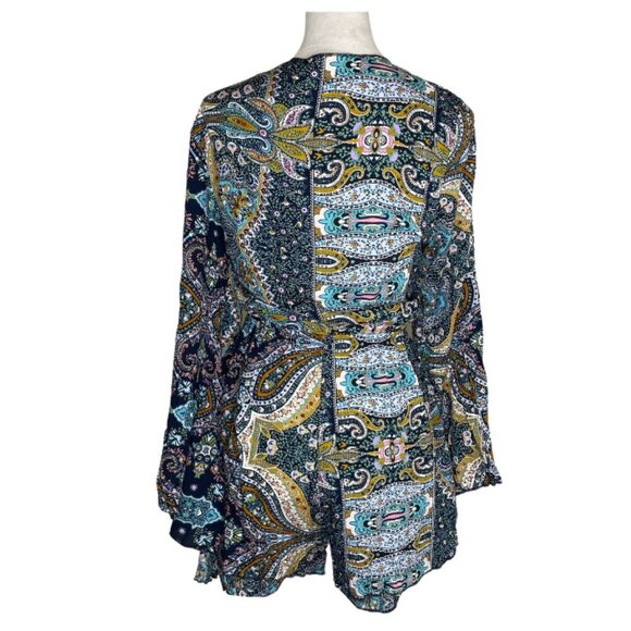 AELSON Women's Boho V Neck Paisley Print Flare Sleeves Romper Concert Sz XL - Picture 5 of 10